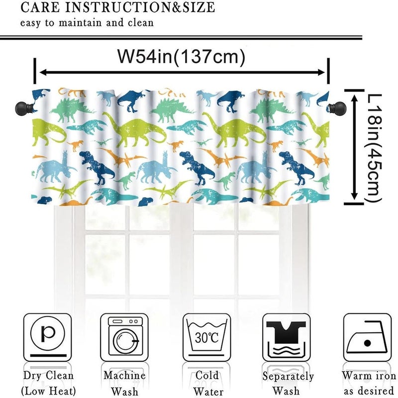 YSWOW Dinosaur Valance Curtain for Kids Boys Girls Nursery Playroom Room Decor Cartoon Dino Cute Wildlife Animal Theme Art Printed Window Drapes W54xL18in Fabric 1 Panel - Image 3
